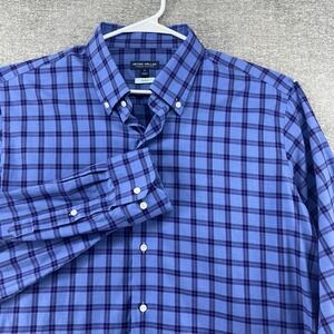 Peter Millar Crown Crafted Flex Finish Shirt Men Size XL Blue Plaid Long Sleeve